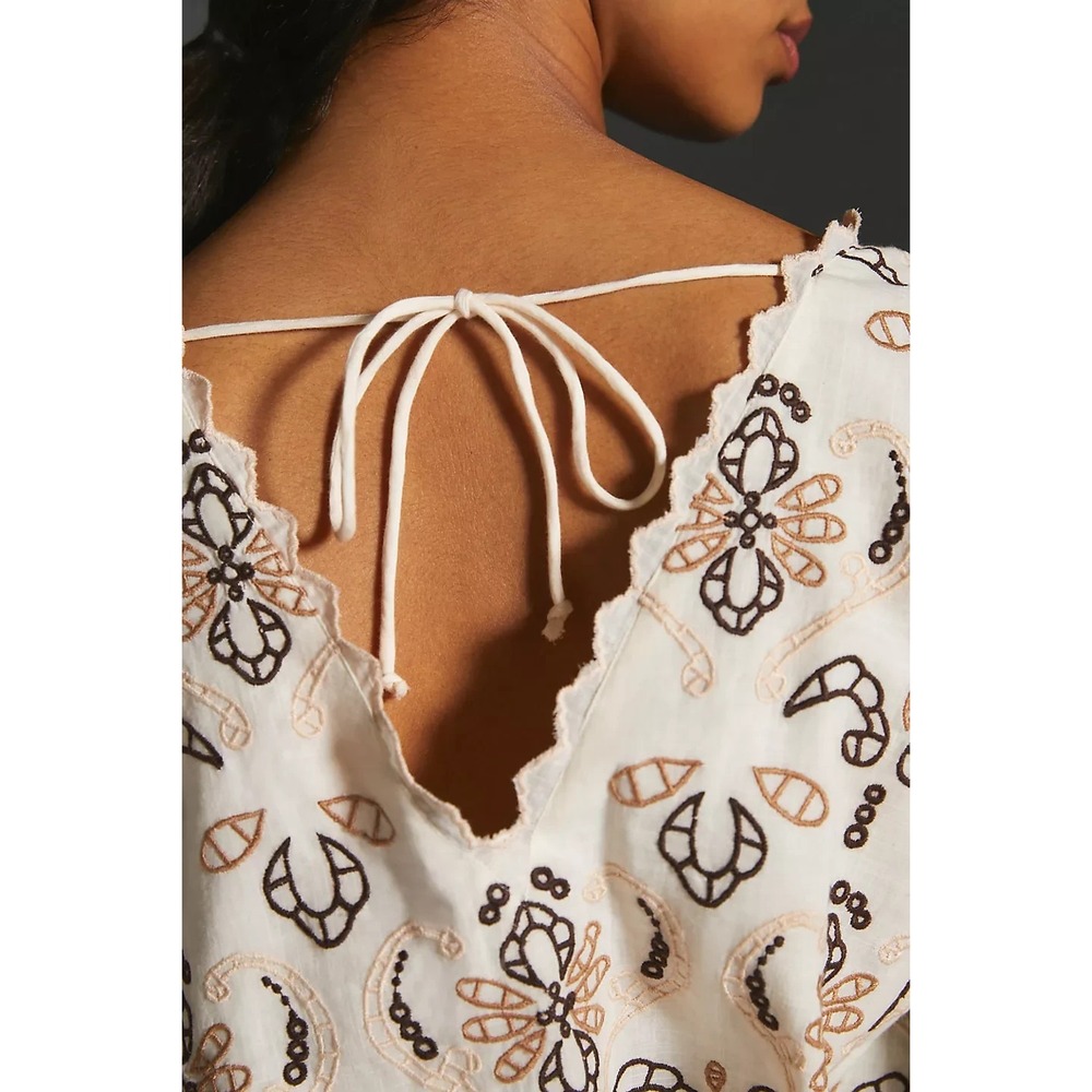 NWT By Anthropologie Embroidered Eyelet Blouse Cotton Size Medium Milkmaid Boho - Picture 14 of 16